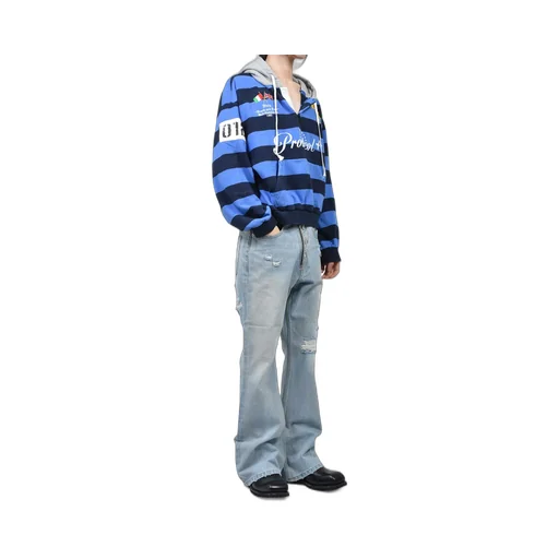 Stripe Polo Hoodie / Blu