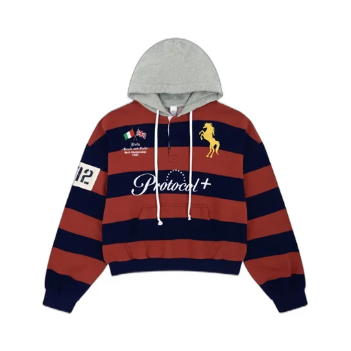 Stripe Polo Hoodie / Red