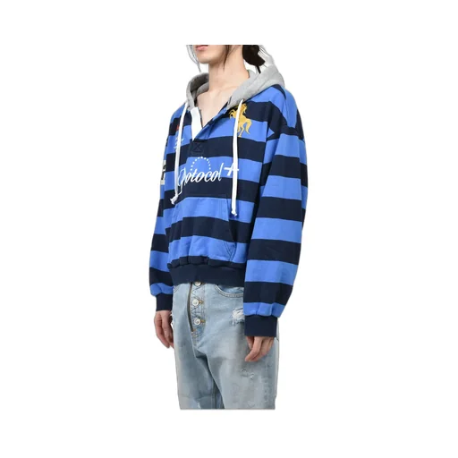 Stripe Polo Hoodie / Blu
