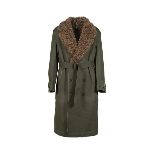 Twill/Canvas Fur Lining Long Coat / Dusty Sage