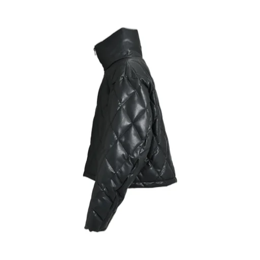 Faux Leather Quilting Down Jacket / Blk