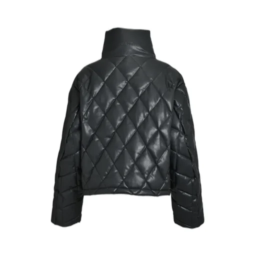 Faux Leather Quilting Down Jacket / Blk