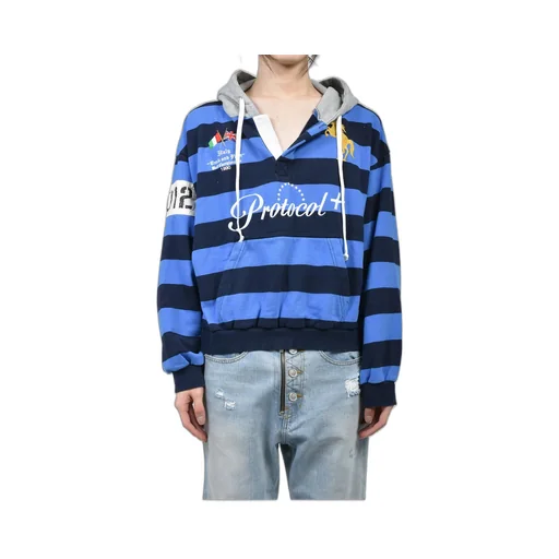Stripe Polo Hoodie / Blu