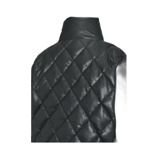 Faux Leather Quilting Down Jacket / Blk