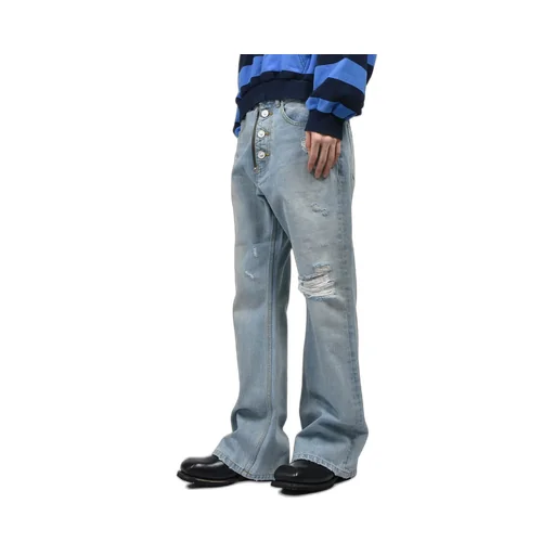 Double Closure Flared Denim / Blu