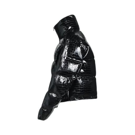 Faux Leather Crocodile Down Jacket / Blk