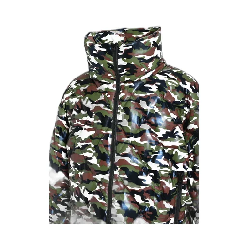 Faux Leather Quilting Camo Down Jacket / W.Camo