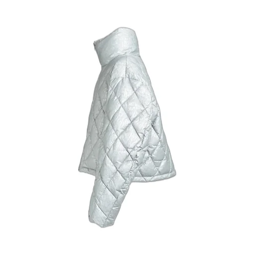 Faux Leather Shiny Quilting Down Jacket / Sil