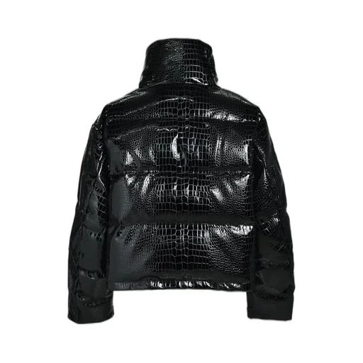 Faux Leather Crocodile Down Jacket / Blk