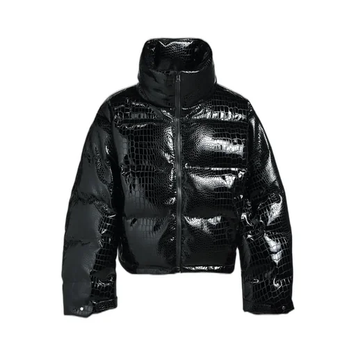 Faux Leather Crocodile Down Jacket / Blk
