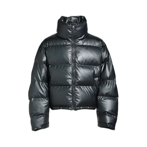 Faux Leather Matte Crocodile Down Jacket / Blk
