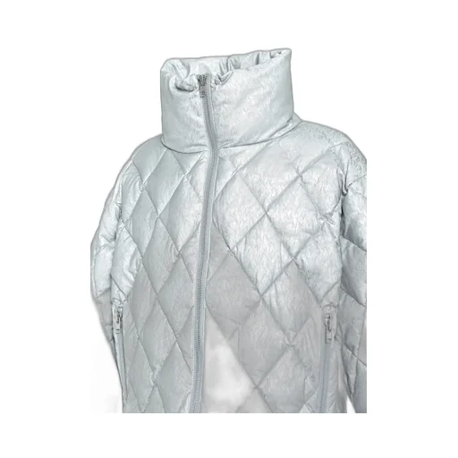 Faux Leather Shiny Quilting Down Jacket / Sil