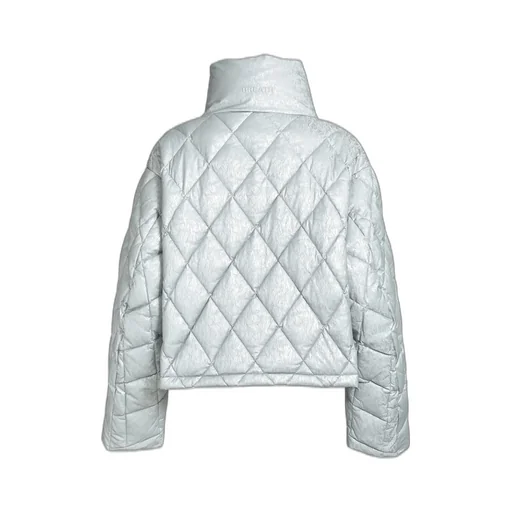Faux Leather Shiny Quilting Down Jacket / Sil