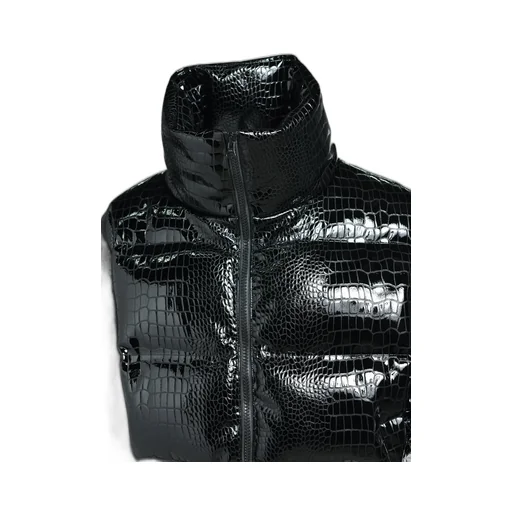Faux Leather Crocodile Down Jacket / Blk