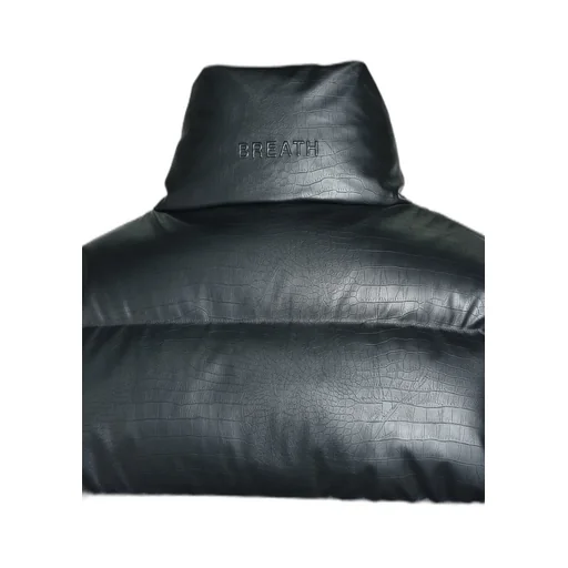 Faux Leather Matte Crocodile Down Jacket / Blk