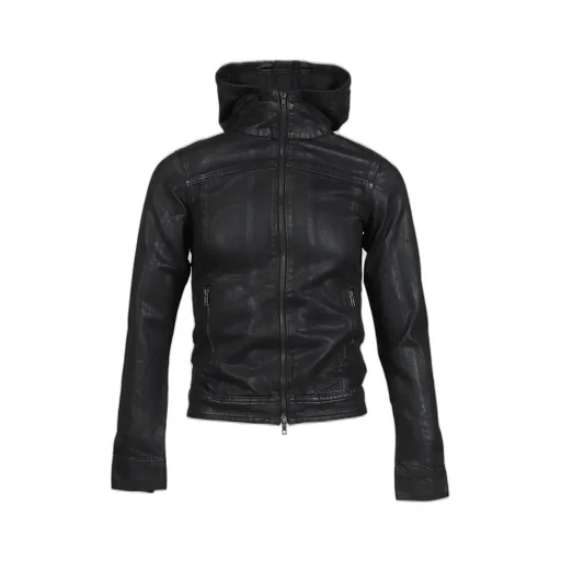 Coated Denim Hooded Jacket / Blk