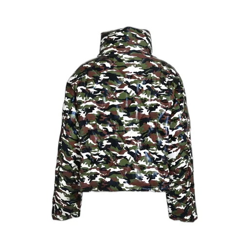 Faux Leather Quilting Camo Down Jacket / W.Camo