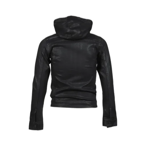 Coated Denim Hooded Jacket / Blk