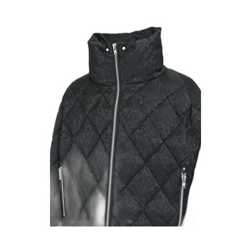 Faux Leather Shiny Quilting Down Jacket / F.Blk