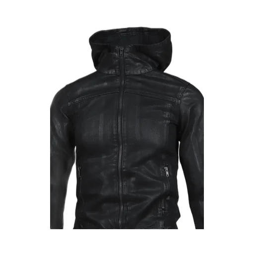 Coated Denim Hooded Jacket / Blk