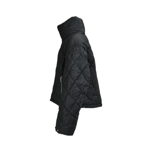 Faux Leather Shiny Quilting Down Jacket / F.Blk