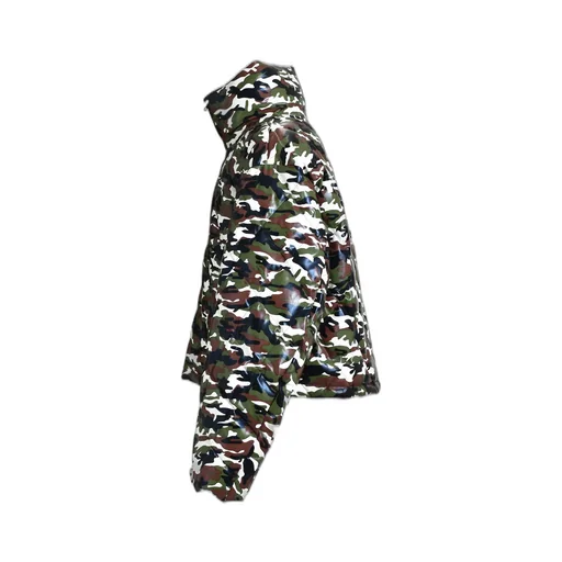 Faux Leather Quilting Camo Down Jacket / W.Camo