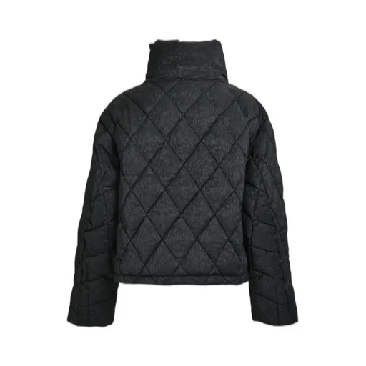Faux Leather Shiny Quilting Down Jacket / F.Blk