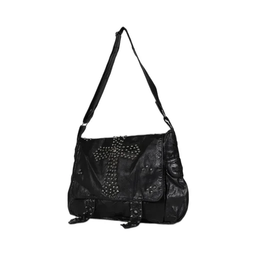 Studded Pu Messenger Bag / Blk