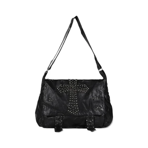Studded Pu Messenger Bag / Blk