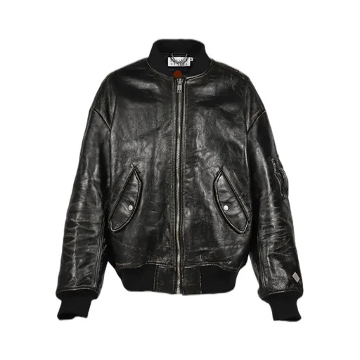 Distressed Leather Flight Jkt / Blk