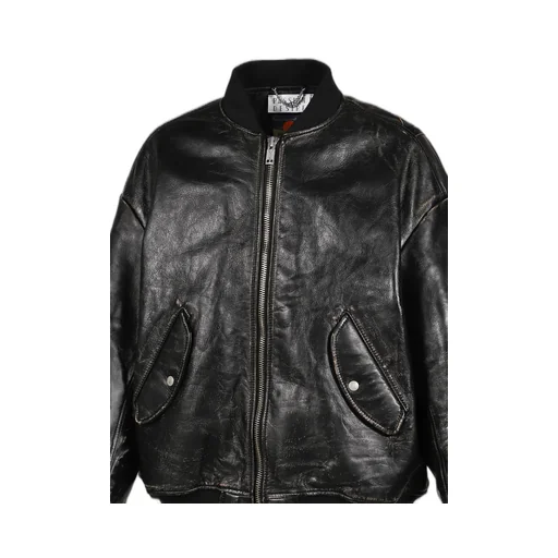 Distressed Leather Flight Jkt / Blk