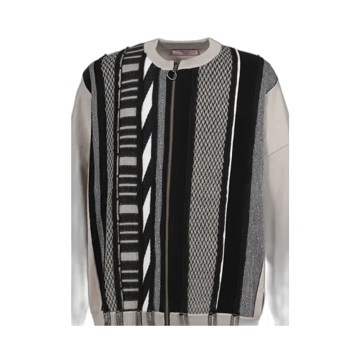 Multi Stripe Zip Up Crew / Bei Blk