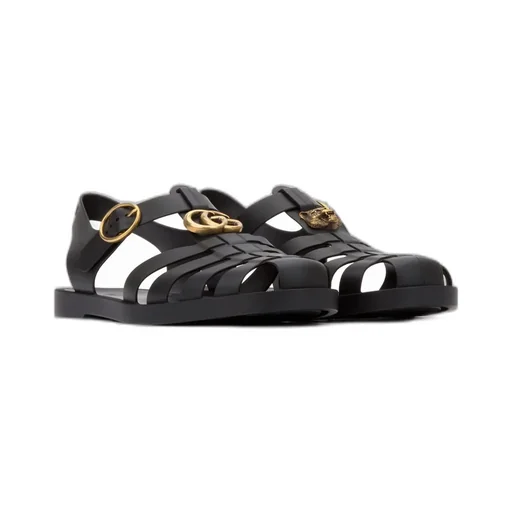 Gucci Gg Logo Plaque Buckle Straps Sandals