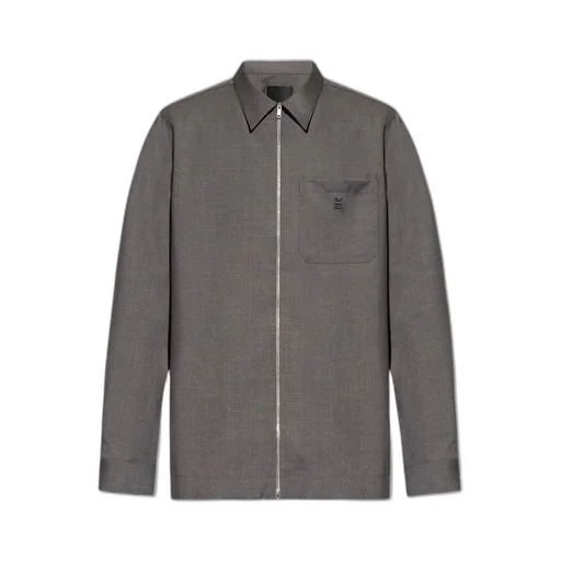 Givenchy Logo Plaque Zip-Up Shirt