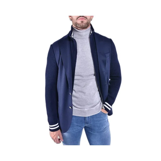 Eleventy Bi Mat Knit-Sleeve Blazer