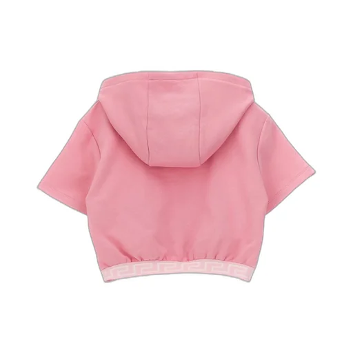 Versace Kids Logo-Embellished Short Sleeved Cropped Hoodie
