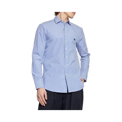 Etro Pegaso Embroidered Pinstriped Long-Sleeved Shirt