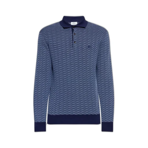 Etro Pegaso Embroidered Knitted Polo Shirt