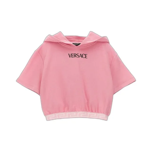 Versace Kids Logo-Embellished Short Sleeved Cropped Hoodie