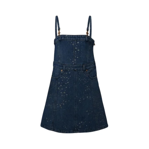 Versace Kids Star Printed Square Neck Denim Dress