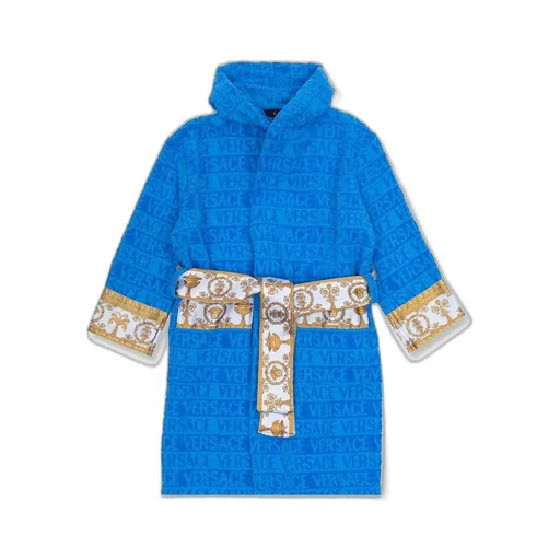 Versace Kids Belted Logo Monogram Hooded Robe