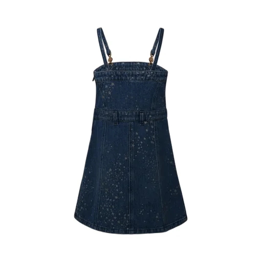Versace Kids Star Printed Square Neck Denim Dress