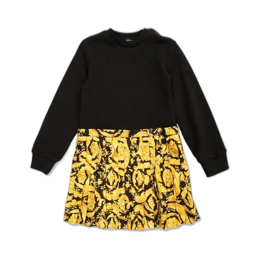 Versace Kids Barocco Printed Crewneck Panelled Dress