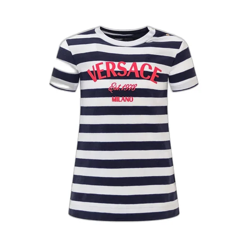 Versace Kids Logo Printed Striped T-Shirt Dress