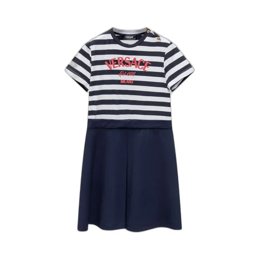 Versace Kids Logo Printed Striped T-Shirt Dress