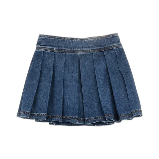 Versace Kids Medusa Buttons Pleated Denim Mini Skirt