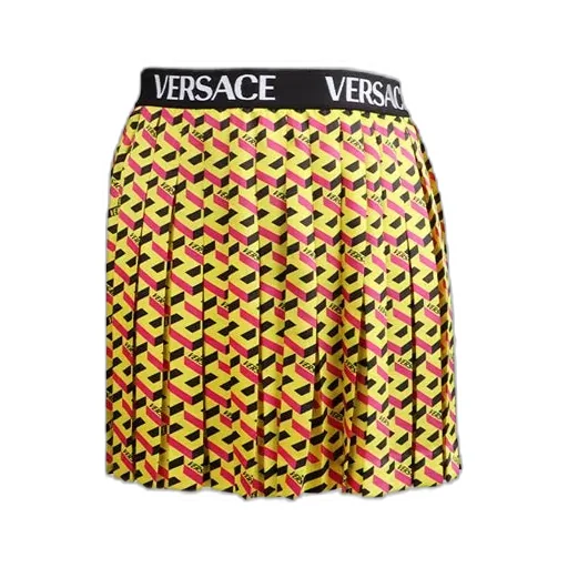 Versace Kids La Greca Printed Logo Waistband Pleated Skirt