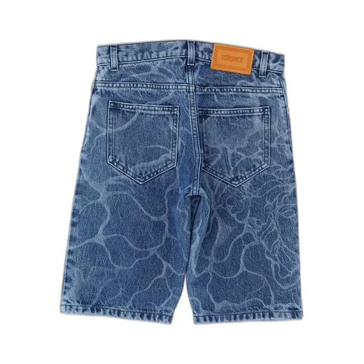 Versace Kids Logo Patch Denim Shorts