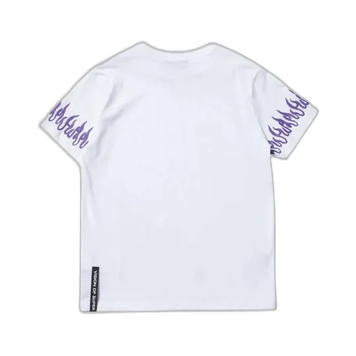Vision Of Super Kids Flame-Sleeved Crew Neck T-Shirt
