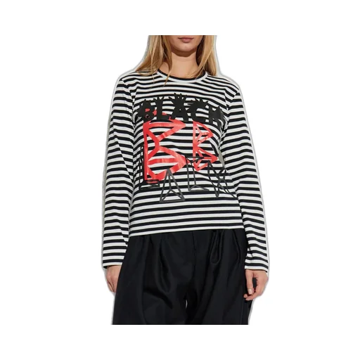 Black Comme Des GarÇOns Striped Graphic-Print Crewneck T-Shirt